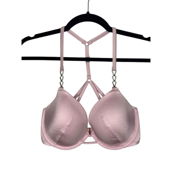 Victoria’s Secret 32DD Racerback Bikini Swim Top Pink Gold Chain Padded Push Up - Picture 2 of 9